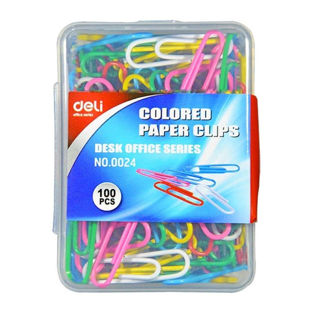Paper Clip, Gems Clip Plastic Wrapped 100 Pcs 1 Box, Deli 28Mm Color 